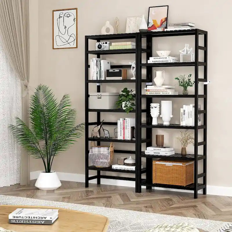 6-Tiers Adjustable Bamboo Storage Shelving Rack,Freestanding Open Display Shelf Organizer Rack