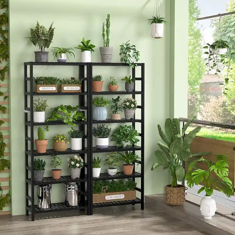 6-Tiers Adjustable Bamboo Storage Shelving Rack,Freestanding Open Display Shelf Organizer Rack