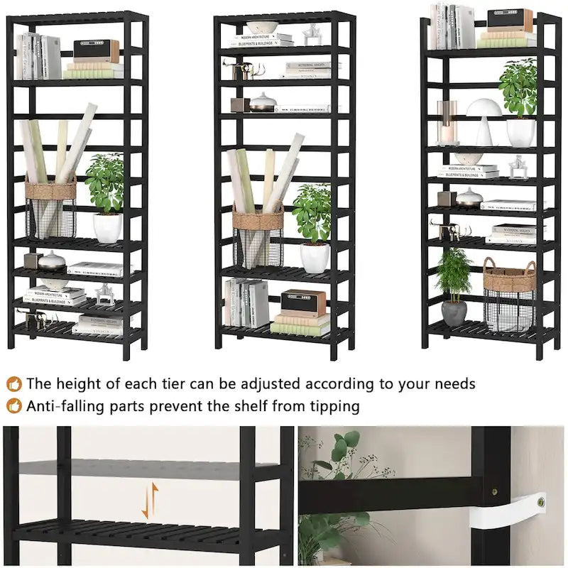 6-Tiers Adjustable Bamboo Storage Shelving Rack,Freestanding Open Display Shelf Organizer Rack