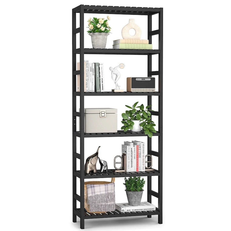 6-Tiers Adjustable Bamboo Storage Shelving Rack,Freestanding Open Display Shelf Organizer Rack