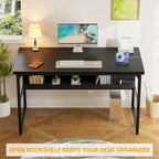 Executive Desk Computer Desk with Extra Thick Tabletop, Simple Office Desk Workstation Study Writing Table with Power Outlets