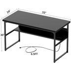 Executive Desk Computer Desk with Extra Thick Tabletop, Simple Office Desk Workstation Study Writing Table with Power Outlets