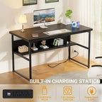 Executive Desk Computer Desk with Extra Thick Tabletop, Simple Office Desk Workstation Study Writing Table with Power Outlets