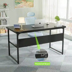 Executive Desk Computer Desk with Extra Thick Tabletop, Simple Office Desk Workstation Study Writing Table with Power Outlets