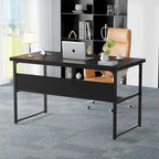Executive Desk Computer Desk with Extra Thick Tabletop, Simple Office Desk Workstation Study Writing Table with Power Outlets