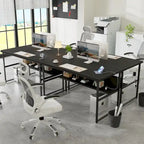 Executive Desk Computer Desk with Extra Thick Tabletop, Simple Office Desk Workstation Study Writing Table with Power Outlets