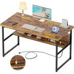 Executive Desk Computer Desk with Extra Thick Tabletop, Simple Office Desk Workstation Study Writing Table with Power Outlets