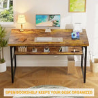 Executive Desk Computer Desk with Extra Thick Tabletop, Simple Office Desk Workstation Study Writing Table with Power Outlets