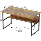 Executive Desk Computer Desk with Extra Thick Tabletop, Simple Office Desk Workstation Study Writing Table with Power Outlets