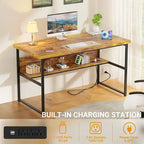 Executive Desk Computer Desk with Extra Thick Tabletop, Simple Office Desk Workstation Study Writing Table with Power Outlets