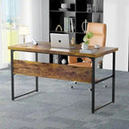 Executive Desk Computer Desk with Extra Thick Tabletop, Simple Office Desk Workstation Study Writing Table with Power Outlets