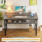 Executive Desk Computer Desk with Extra Thick Tabletop, Simple Office Desk Workstation Study Writing Table with Power Outlets