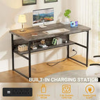 Executive Desk Computer Desk with Extra Thick Tabletop, Simple Office Desk Workstation Study Writing Table with Power Outlets