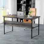 Executive Desk Computer Desk with Extra Thick Tabletop, Simple Office Desk Workstation Study Writing Table with Power Outlets