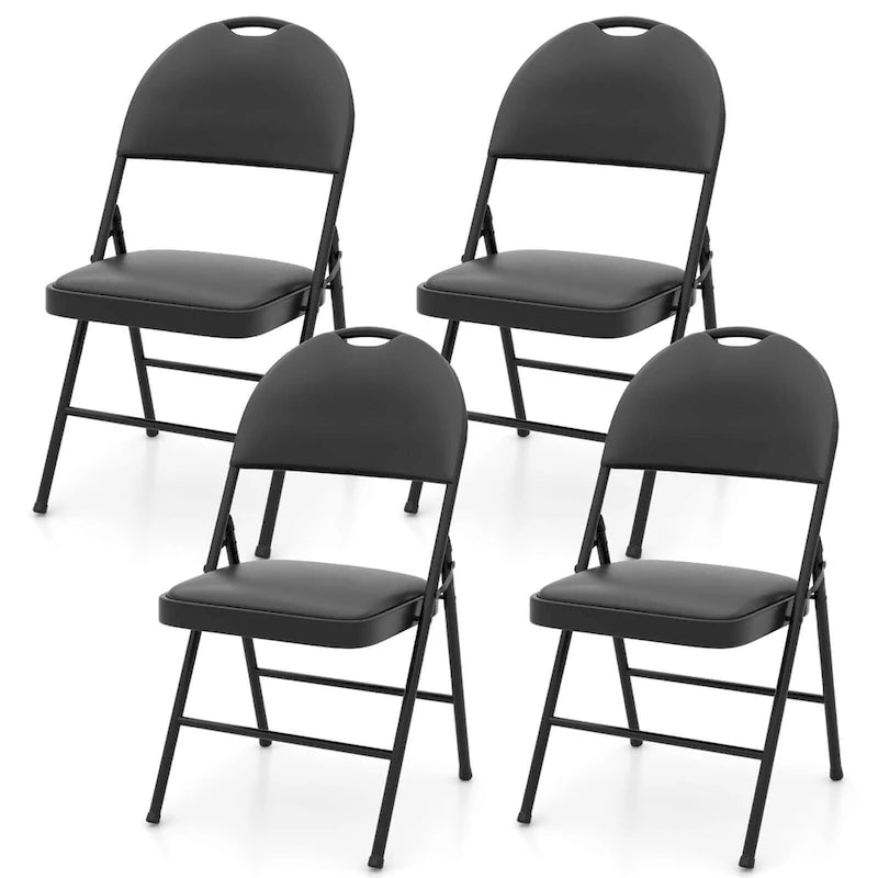 Black Folding Padded Chairs - Metal Frame Set