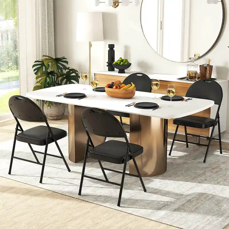 Black Folding Padded Chairs - Metal Frame Set