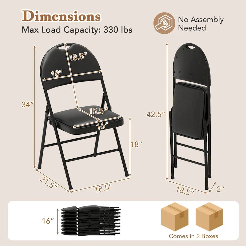 Black Folding Padded Chairs - Metal Frame Set