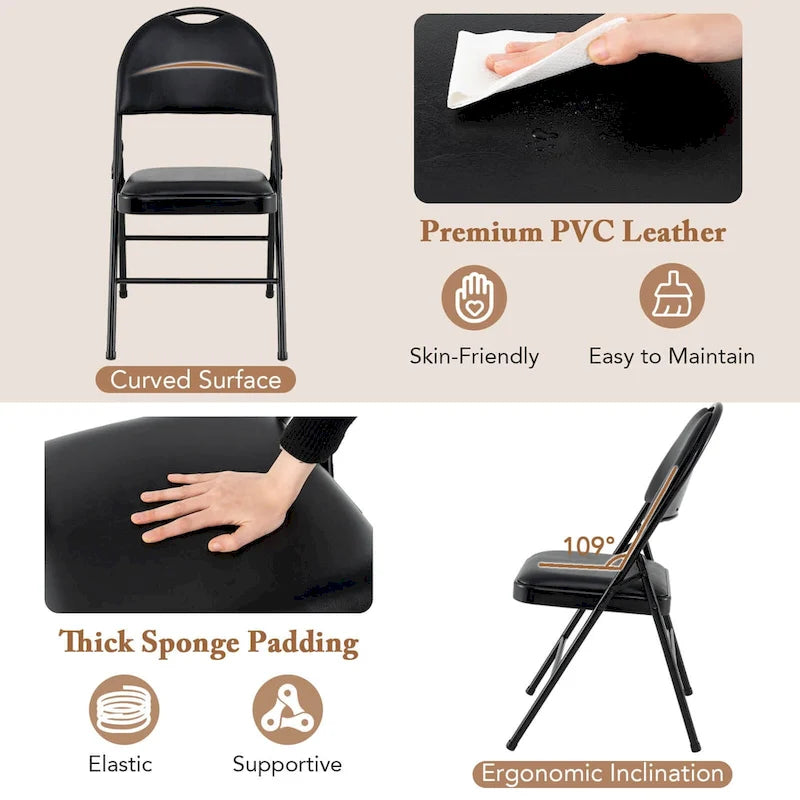 Black Folding Padded Chairs - Metal Frame Set