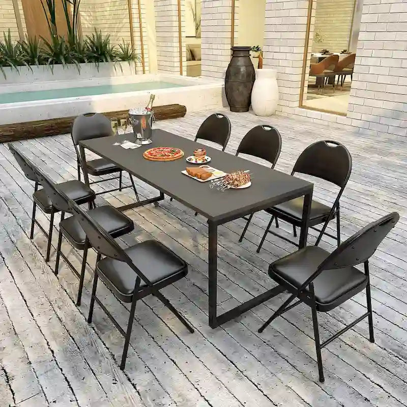 Black Folding Padded Chairs - Metal Frame Set