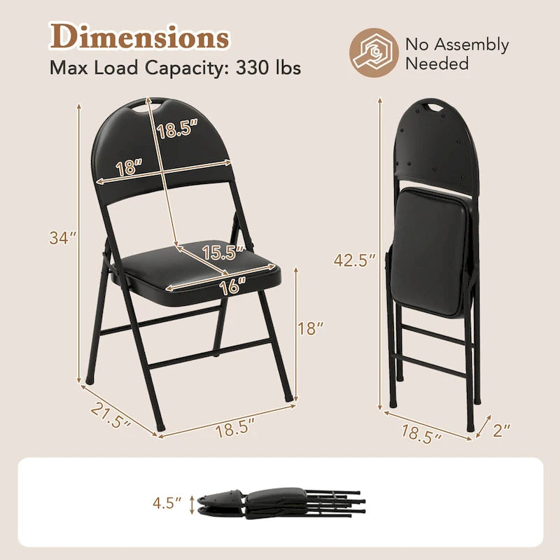 Black Folding Padded Chairs - Metal Frame Set