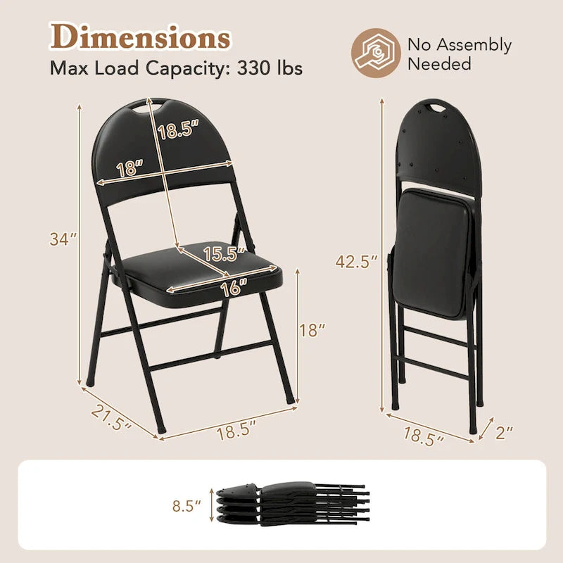 Black Folding Padded Chairs - Metal Frame Set