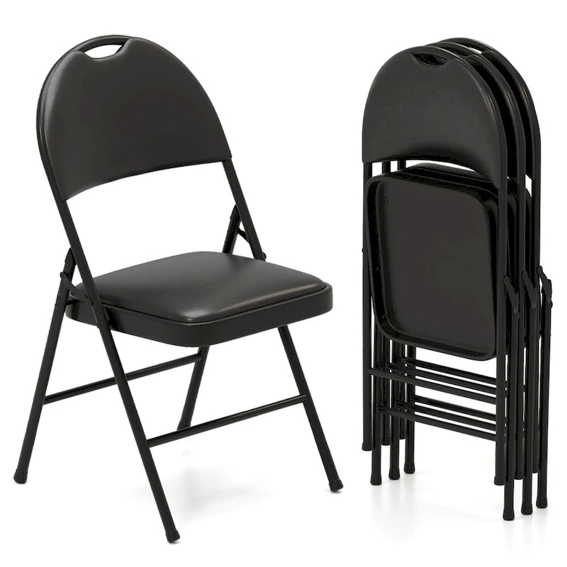 Black Folding Padded Chairs - Metal Frame Set