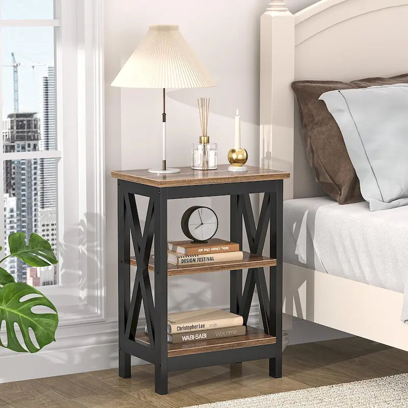 Modern Nightstand with 3-Tier Storage Shelves
