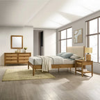 Roundhill Furniture Vichy 5-Piece Rattan Bedroom Set with Upholstered Queen Bed, Chest, Dresser, Mirror, and 2 Nightstands