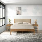 Roundhill Furniture Vichy 5-Piece Rattan Bedroom Set with Upholstered Queen Bed, Chest, Dresser, Mirror, and 2 Nightstands