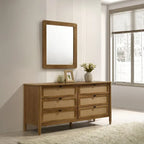 Roundhill Furniture Vichy 5-Piece Rattan Bedroom Set with Upholstered Queen Bed, Chest, Dresser, Mirror, and 2 Nightstands