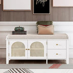 Retro Shoe Storage Bench with Drawers and Cushion for Entryway or Living Room Organization