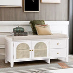 Retro Shoe Storage Bench with Drawers and Cushion for Entryway or Living Room Organization