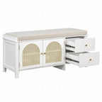 Retro Shoe Storage Bench with Drawers and Cushion for Entryway or Living Room Organization