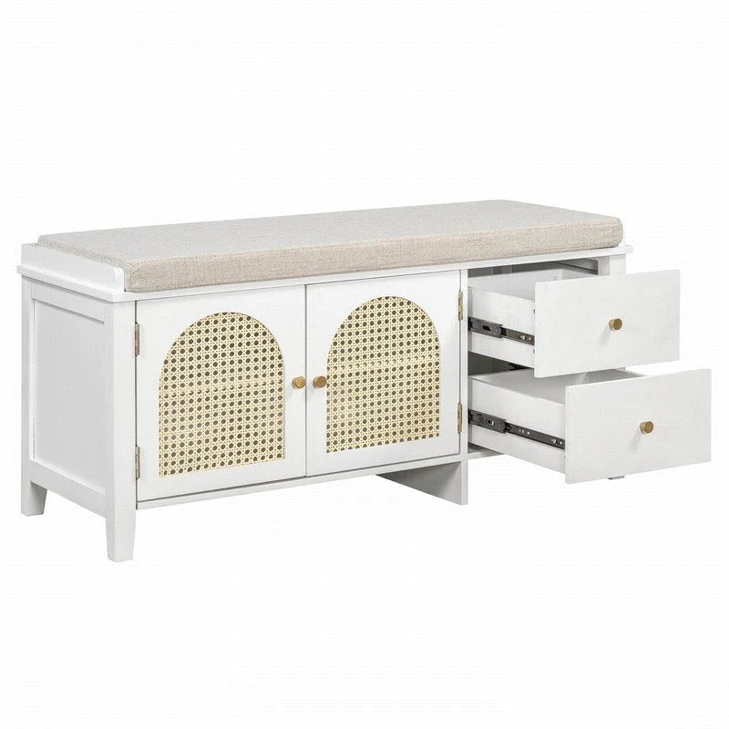 Retro Shoe Storage Bench with Drawers and Cushion for Entryway or Living Room Organization