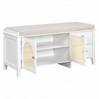Retro Shoe Storage Bench with Drawers and Cushion for Entryway or Living Room Organization