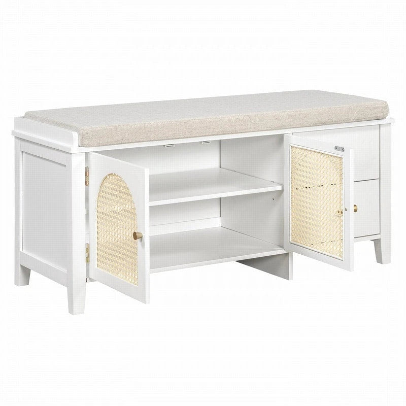 Retro Shoe Storage Bench with Drawers and Cushion for Entryway or Living Room Organization