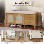 Retro Shoe Storage Bench with Drawers and Cushion for Entryway or Living Room Organization