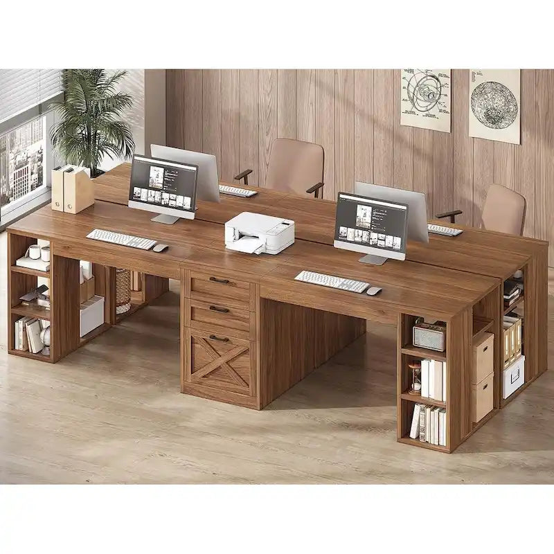 96.5 Computer Desk 3 Drawers Home Office Desk 8 Open Shelves