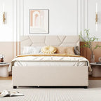Beige Linen Platform Bed - Full Size with Trundle & Drawers