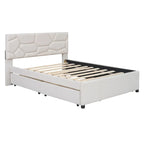 Beige Linen Platform Bed - Full Size with Trundle & Drawers