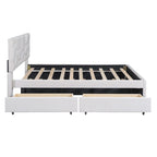 Beige Linen Platform Bed - Full Size with Trundle & Drawers