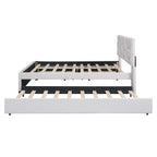 Beige Linen Platform Bed - Full Size with Trundle & Drawers