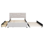 Beige Linen Platform Bed - Full Size with Trundle & Drawers