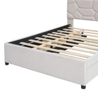 Beige Linen Platform Bed - Full Size with Trundle & Drawers