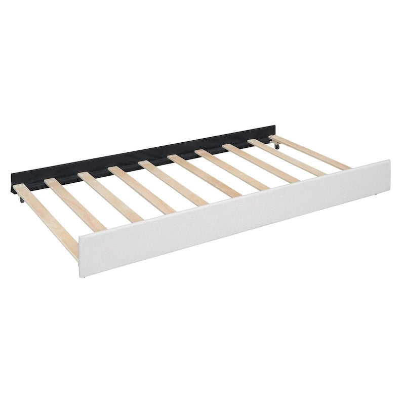 Beige Linen Platform Bed - Full Size with Trundle & Drawers