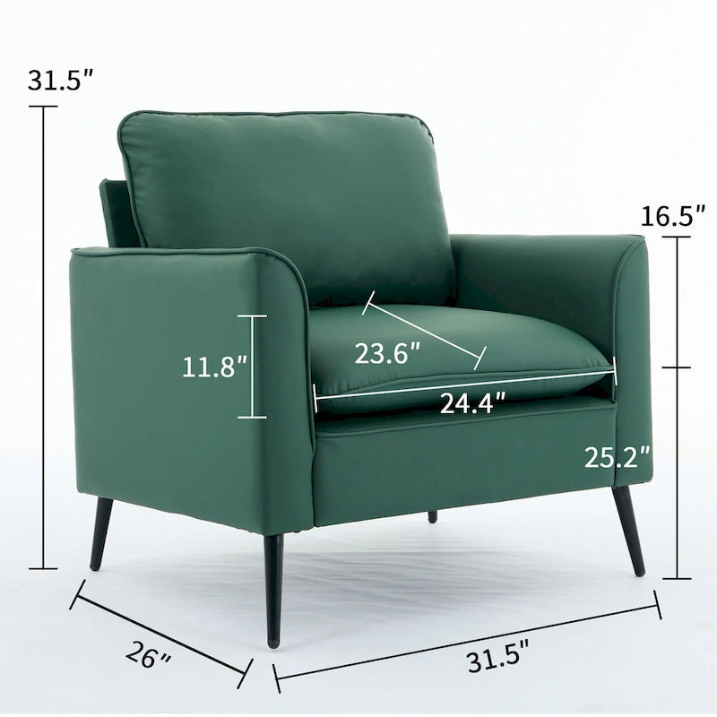 Green Modern 25.99 Upholstered Accent Chair with Waist Pillows and Soft Cushions