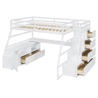 Full Pine Loft Bed with Desk and Storage