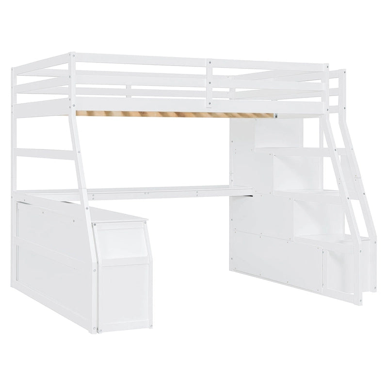 Full Pine Loft Bed with Desk and Storage