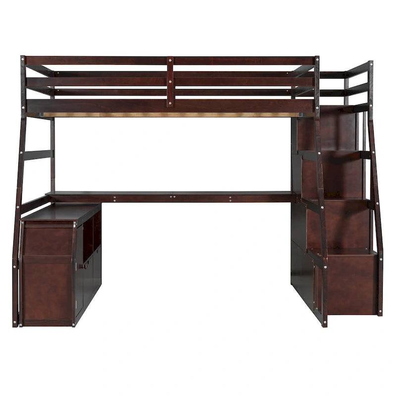 Full Pine Loft Bed with Desk and Storage