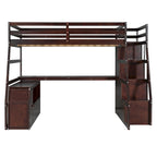 Full Pine Loft Bed with Desk and Storage